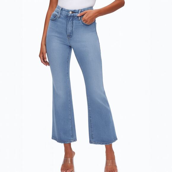 Good American Good Legs Raw Hem Crop Flare Jeans Indigo 6/28 - Picture 1 of 7